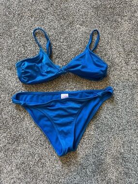 Xhilaration Bright Blue Ribbed Bikini Set